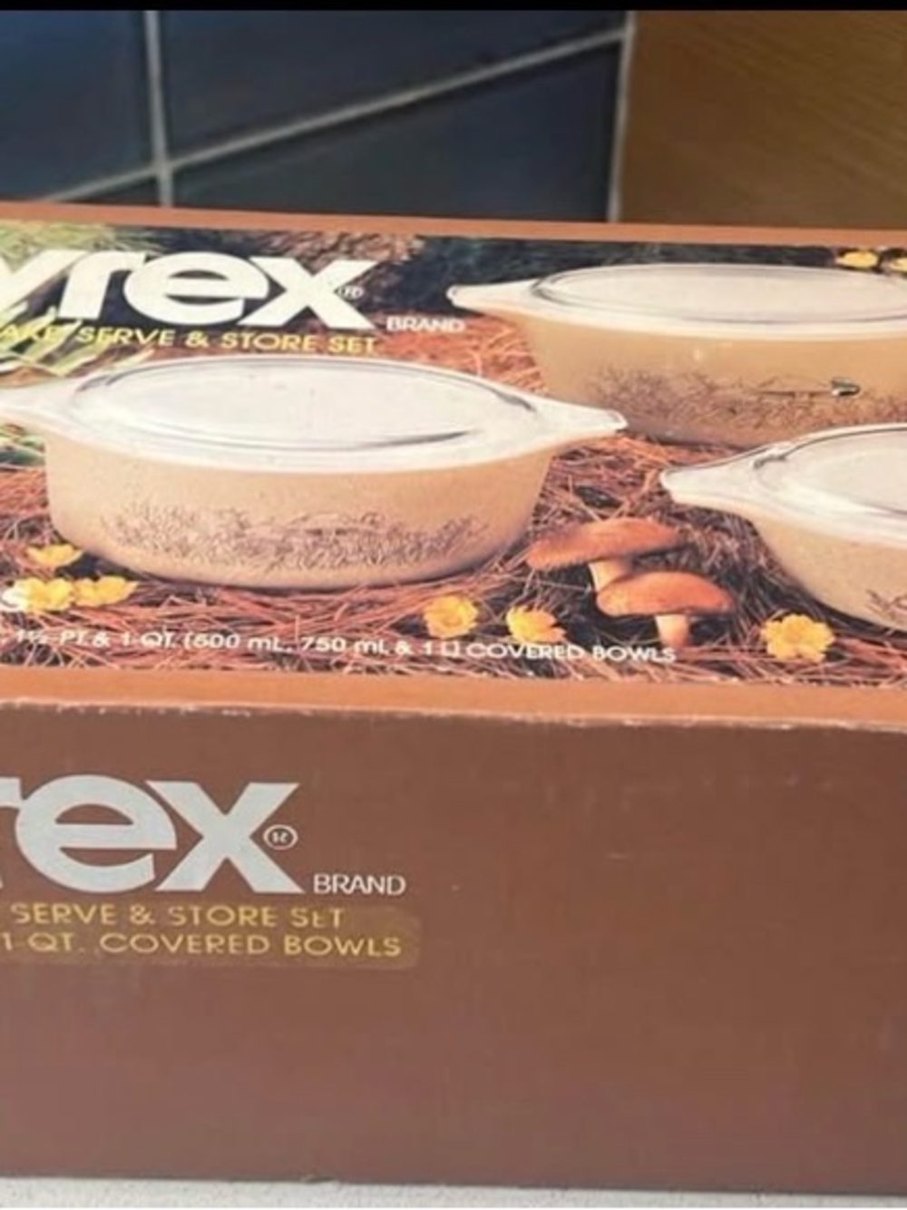 Pyrex Forest Fancies 3-Piece Bake Serve Store Set Covered Bowls 1pt 1.5pt 1qt.
